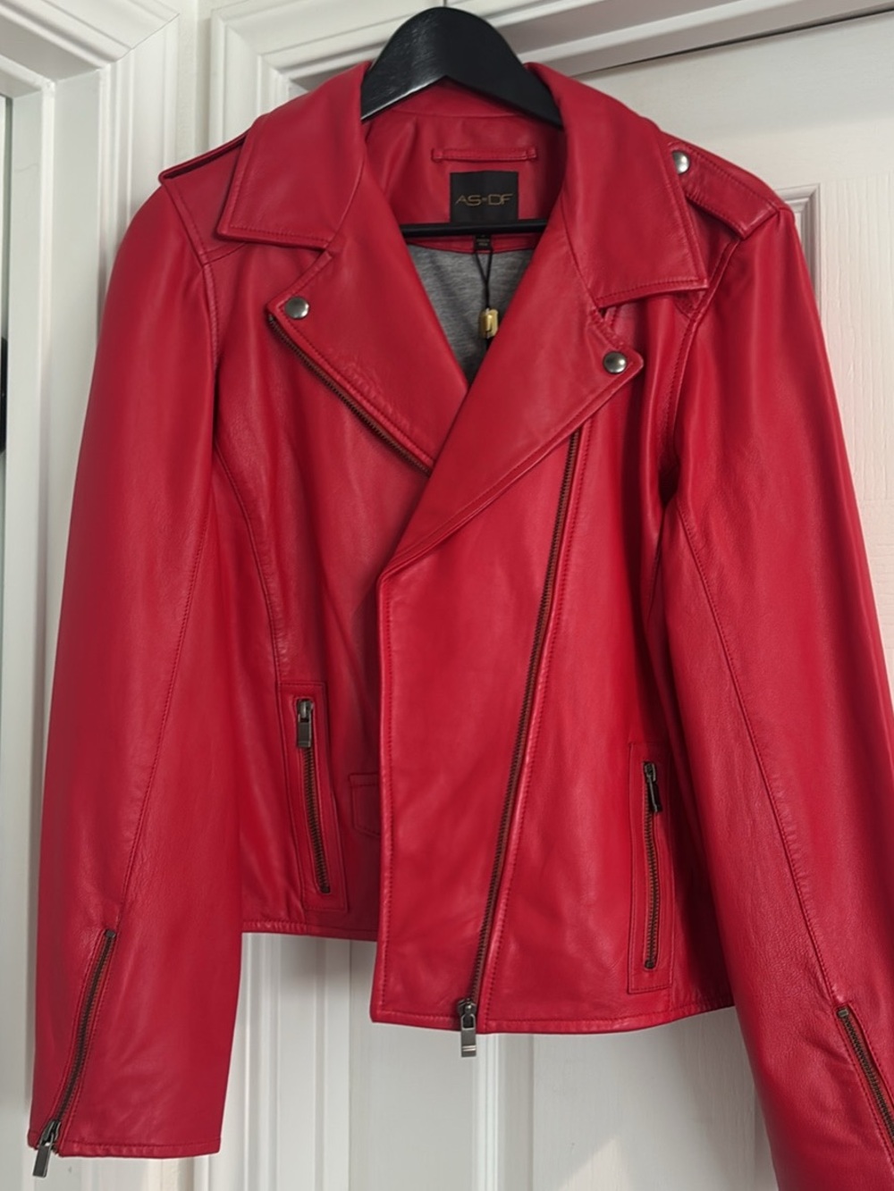 AS-OF Red Leather Biker Jacket for Women